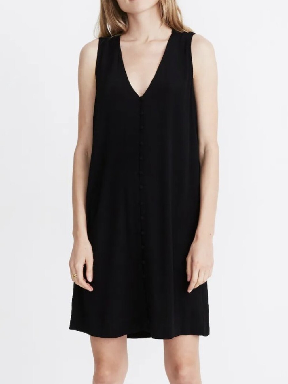 Madewell Heather Button-Front Sleeveless V-Neckline Black Tank Dress - Size L